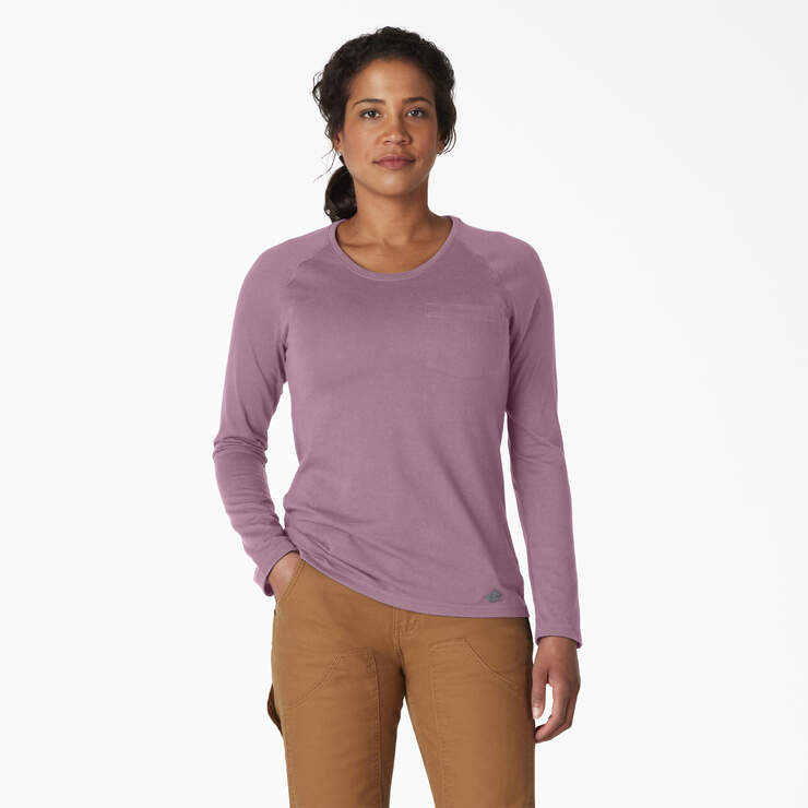 Women's Cooling Long Sleeve Pocket T-Shirt - Mauve Shadow Heather (VSH) image number 1
