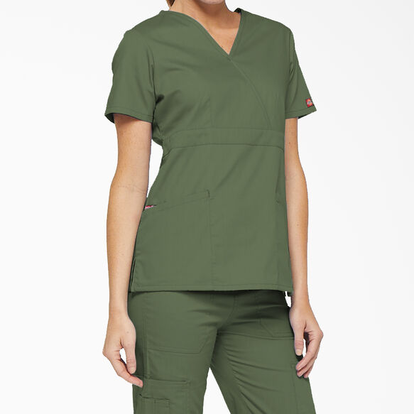 Women&#39;s EDS Signature Mock Wrap Scrub Top - Olive Green &#40;OLI&#41;