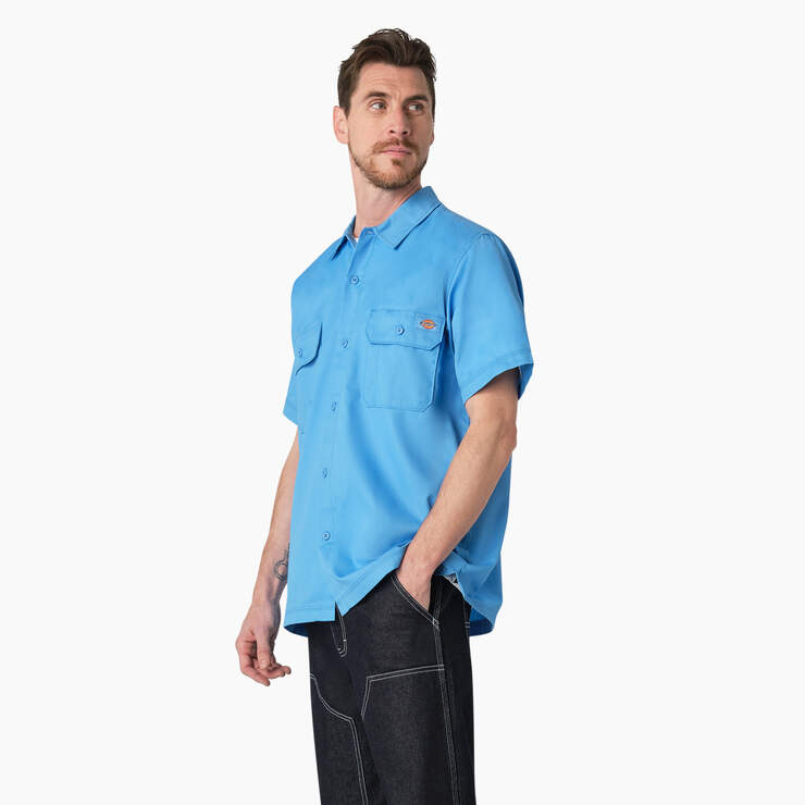 Madras Short Sleeve Work Shirt - Azure Blue (AB2) image number 3