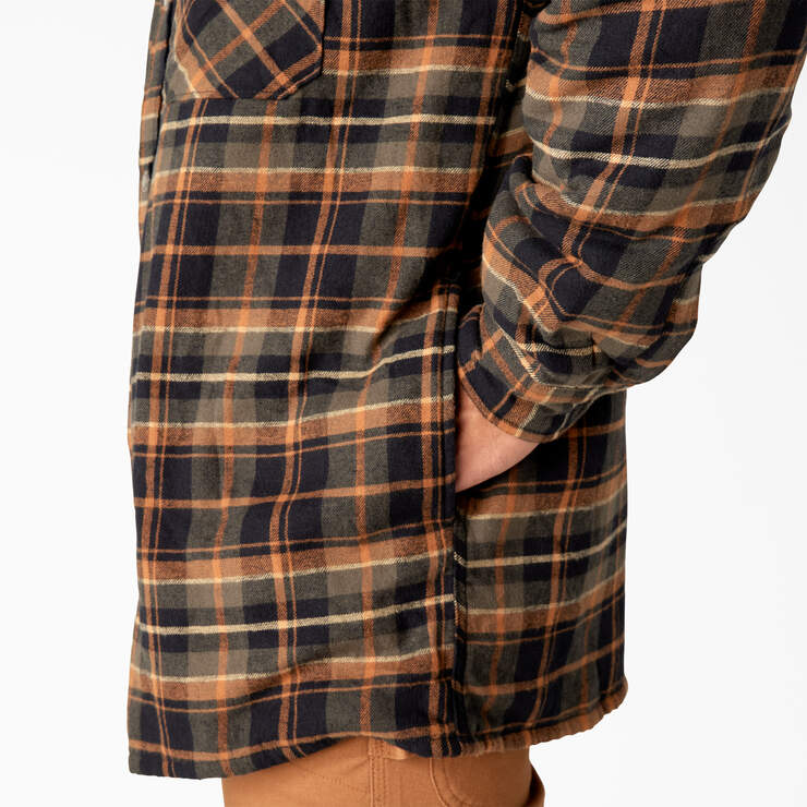 Water Repellent Fleece-Lined Flannel Shirt Jacket - Moss/Black Plaid (B1B) image number 7