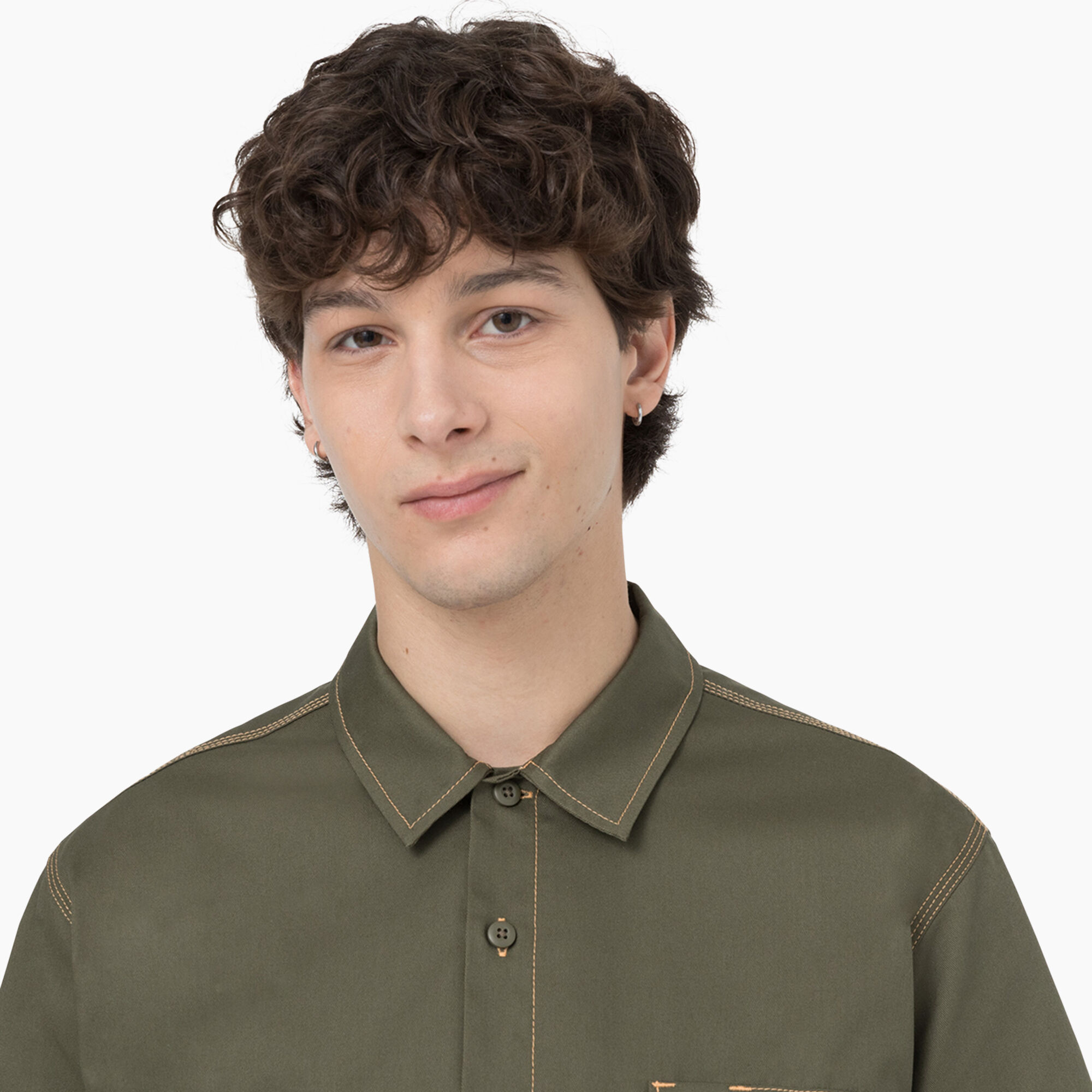 Madras Short Sleeve Work Shirt - Dickies US, Military Green w/Nugget Stitch