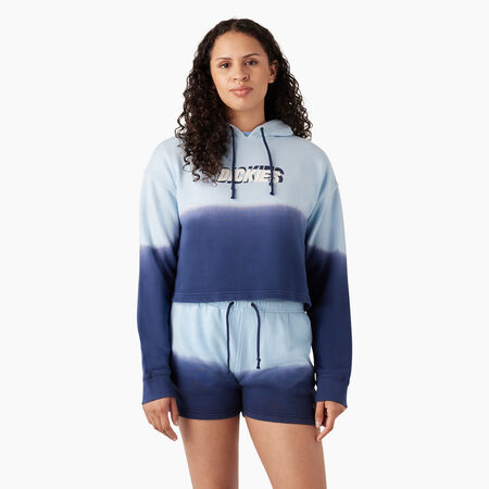 Women&#39;s Cropped Ombre Hoodie - Sky Blue/Ink Navy Dip Dye &#40;SKD&#41;
