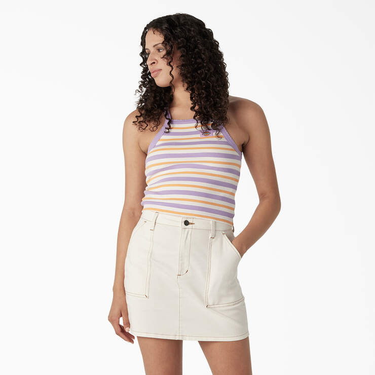 Women's Rib Knit Cropped Tank Top - Purple Summer Fair Stripe (UMS) image number 1