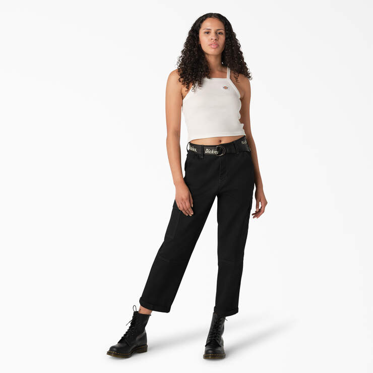 Women's Relaxed Fit Contrast Stitch Cropped Cargo Pants