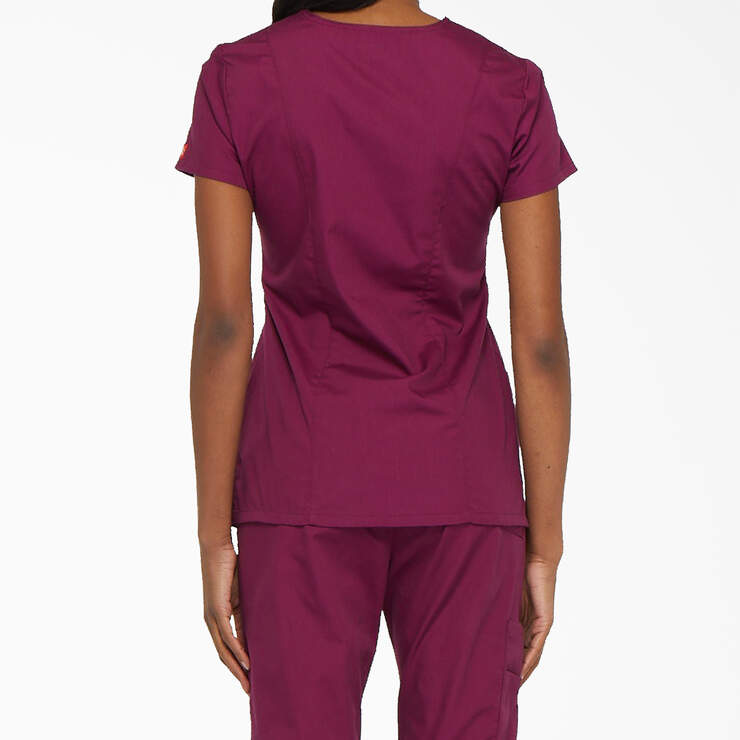 Women's EDS Signature V-Neck Scrub Top with Pen Slot - Wine (WIN) image number 2