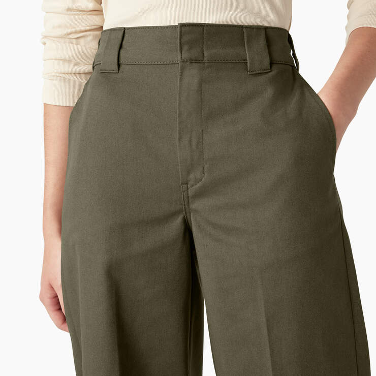 Women's Regular Fit Wide Leg Work Pants - Military Green (ML) image number 5