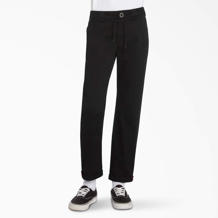 Boys' FLEX Skinny Shoelace Belt Trouser Pants - Black (BLK) image number 1