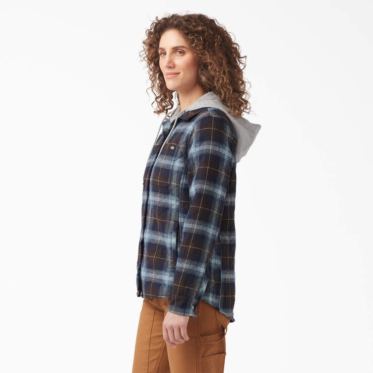 Women’s Flannel Hooded Shirt Jacket - Clear Blue/Brown Ombre Plaid (A1G) image number 3