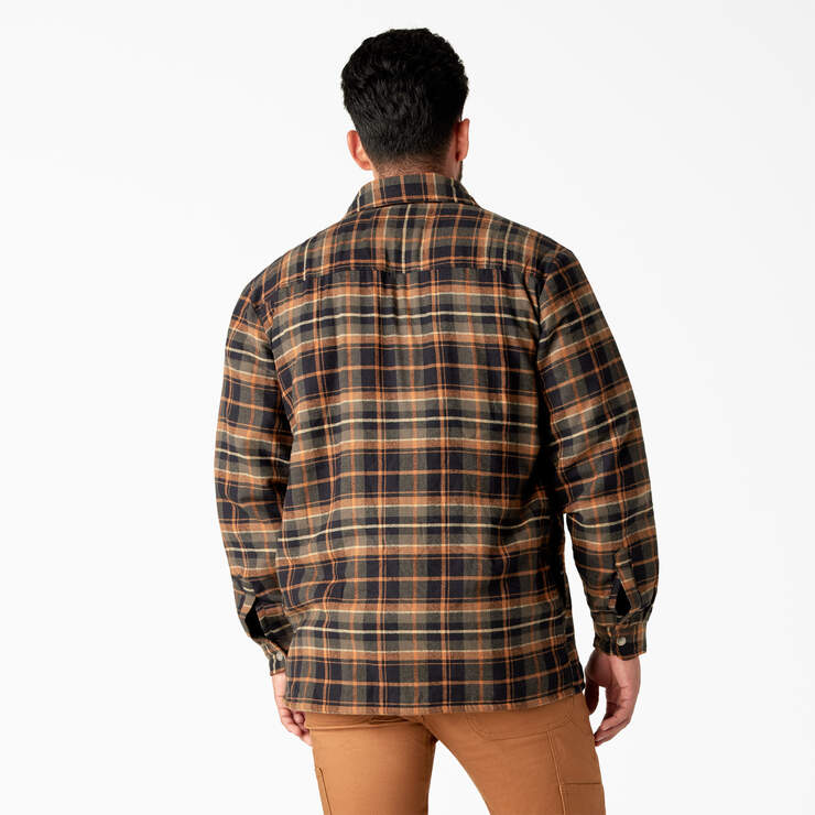 Water Repellent Fleece-Lined Flannel Shirt Jacket - Moss/Black Plaid (B1B) image number 2