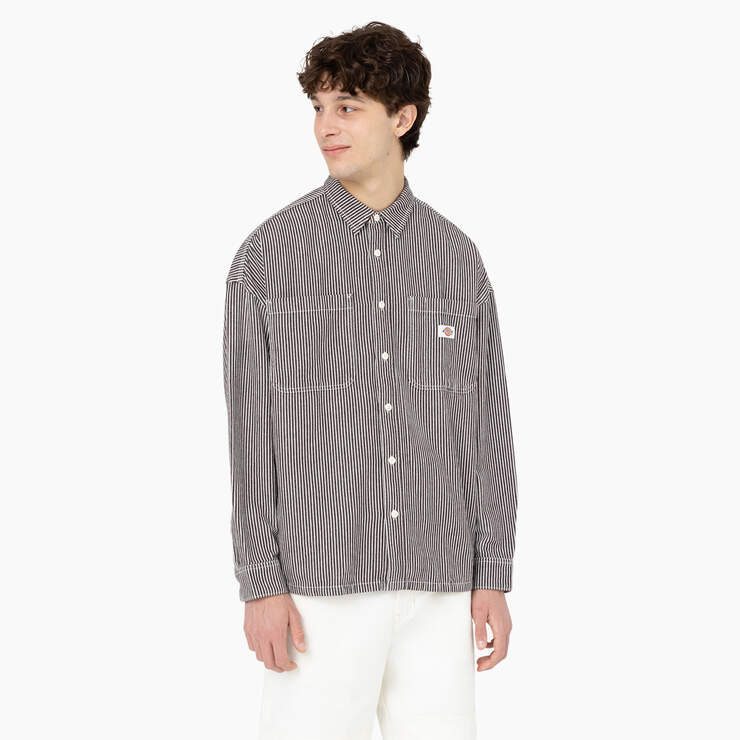Hickory Stripe Long Sleeve Work Shirt - Ecru/Brown (EUB) image number 1