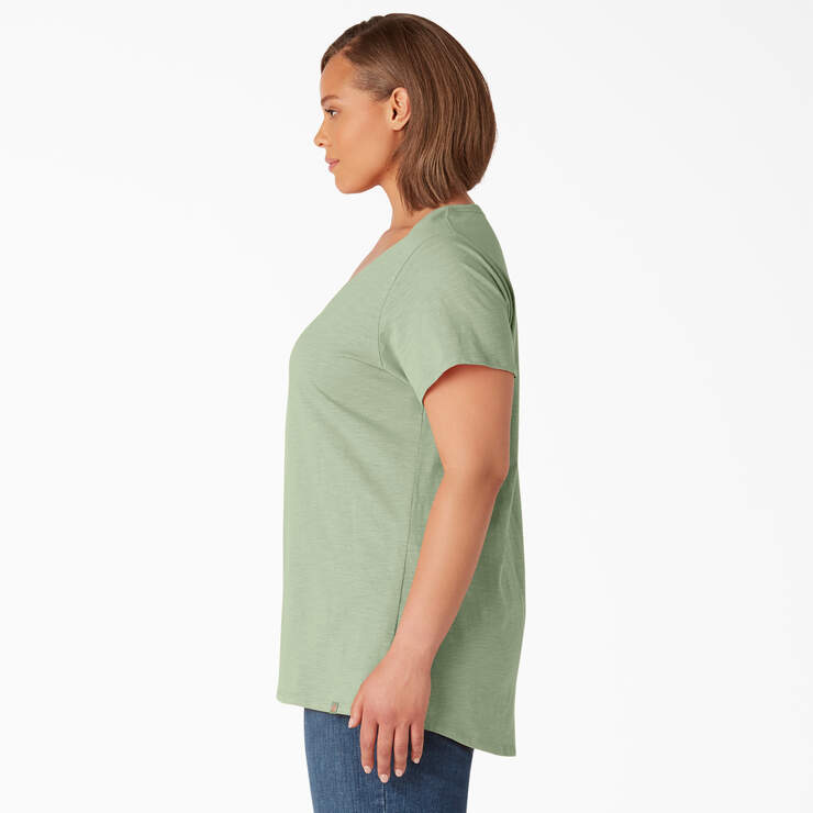 Women's Plus Short Sleeve V-Neck T-Shirt - Celadon Green (C2G) image number 3