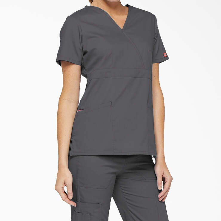 Women's EDS Signature Mock Wrap Scrub Top - Pewter Gray (PEW) image number 4