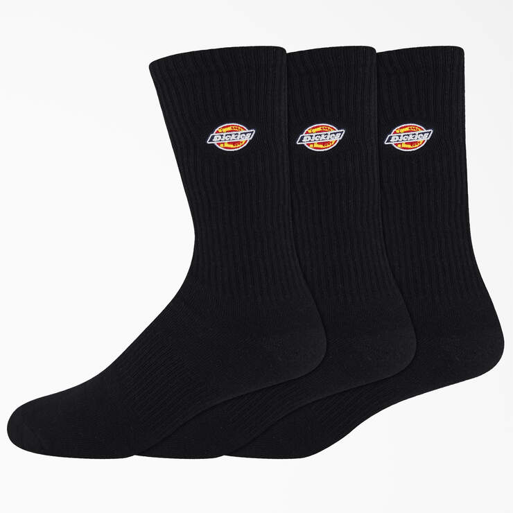 Dickies Embroidered Crew Socks, Size 6-12, 3-Pack - Black (BK) image number 1