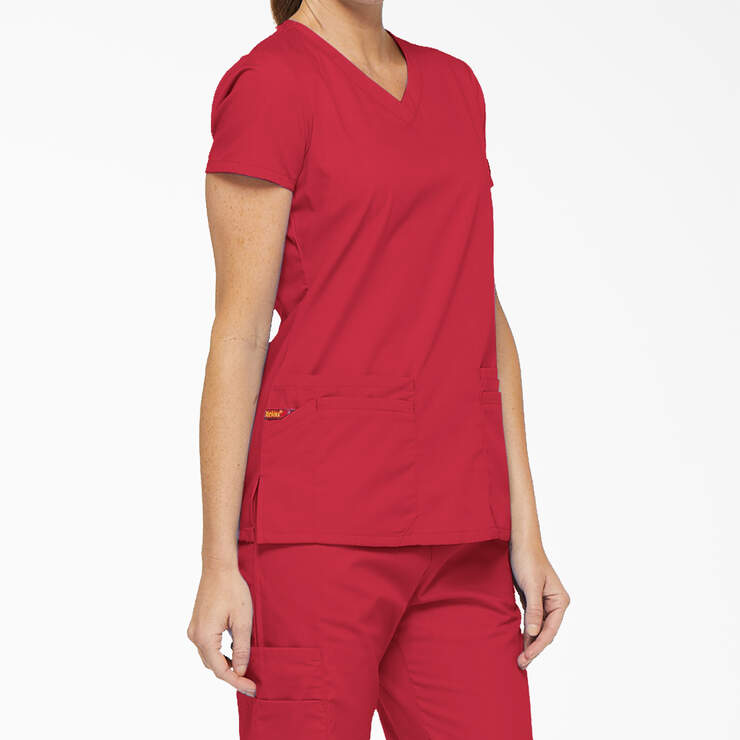 Women's EDS Signature V-Neck Scrub Top with Pen Slot - Red (RD) image number 4