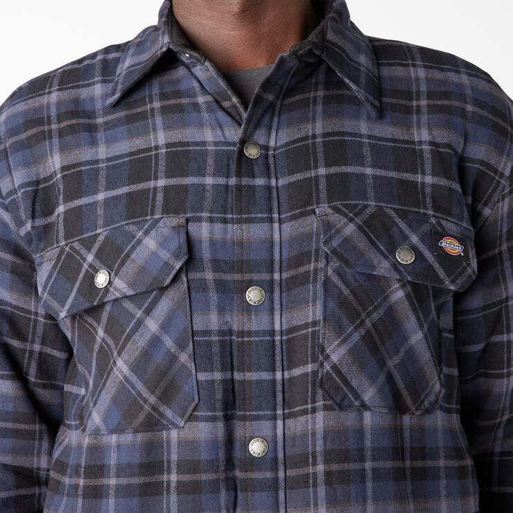 Water Repellent Fleece-Lined Flannel Shirt Jacket - Navy/Black Plaid (B2D) image number 7