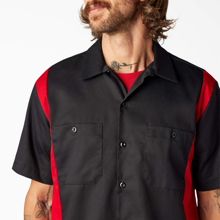 Two-Tone Short Sleeve Work Shirt - Black Red Tone (BKER) image number 7