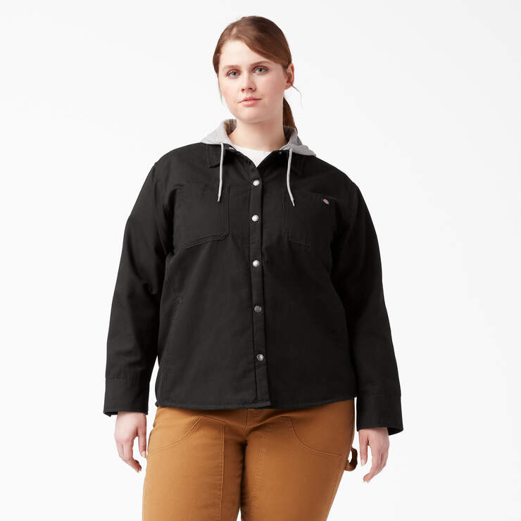 Women’s Plus Duck Hooded Shirt Jacket - Black (BKX) image number 1