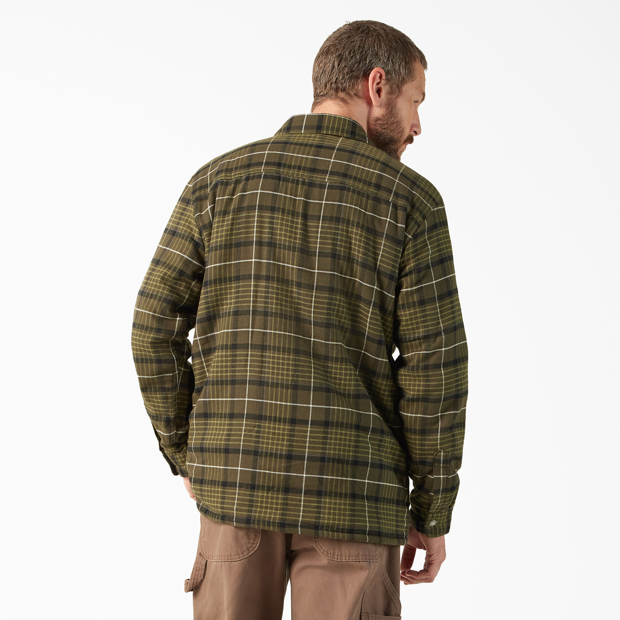 Dickies Men s Water Repellent Fleece Lined Flannel Shirt Jacket Tactical Green Size XL TJ210