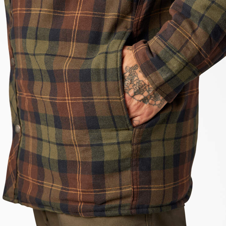 Flannel Hooded Shirt Jacket - Chocolate Tactical Green Plaid (POC) image number 9