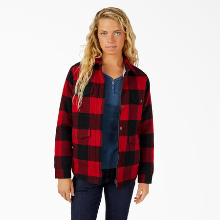 Women&#39;s Flannel High Pile Fleece Lined Chore Coat - English Red Buffalo Plaid &#40;PSF&#41;