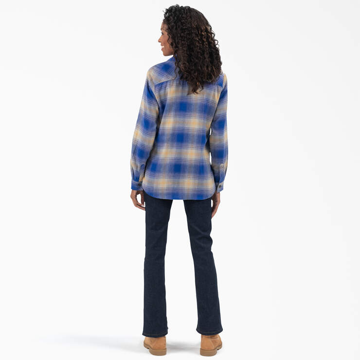 Women's Plaid Flannel Long Sleeve Shirt - Surf Blue/Fireside Ombre Plaid (C1J) image number 5