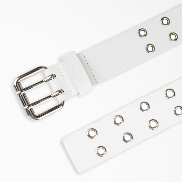 Women&#39;s Leather Double Grommet Belt - White &#40;WH&#41;