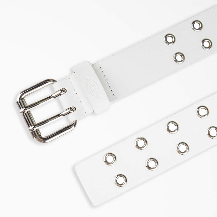 Women's Leather Double Grommet Belt - White (WH) image number 4