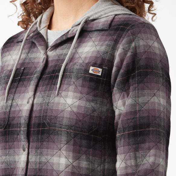 Women&rsquo;s Flannel Hooded Shirt Jacket - Dusty Purple/Black Ombre Plaid &#40;B1E&#41;