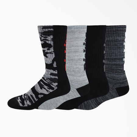 Logo Camo Crew Socks, Size 6-12, 4-Pack - Black Gray Marled &#40;BGM&#41;