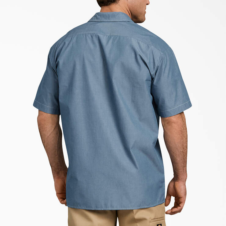 Relaxed Fit Short Sleeve Chambray Shirt - Blue Chambray (BU) image number 2