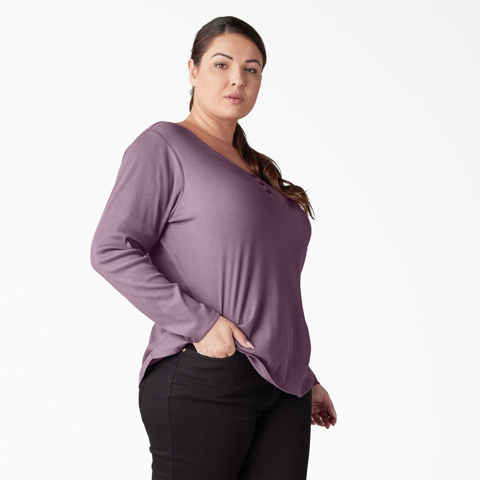 Women's Plus Size Long Sleeve Henley Shirt | Women's Tops