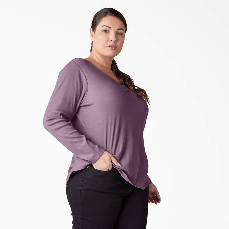 Women's Plus Henley Long Sleeve Shirt - Grapeade (GSD) image number 4