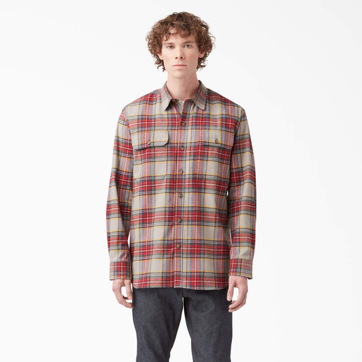 Dickies 1922 Flannel Shirt - Gray/Red Plaid (RAE) image number 1