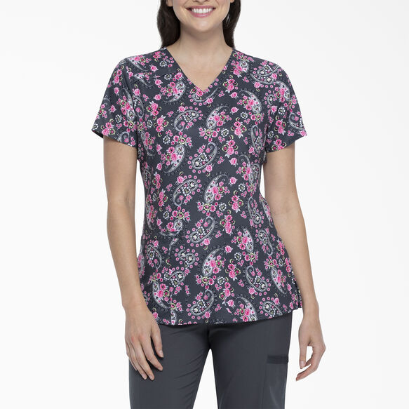 Women’s EDS Print V-Neck Scrub Top - Crazy For Paisley (CRI)