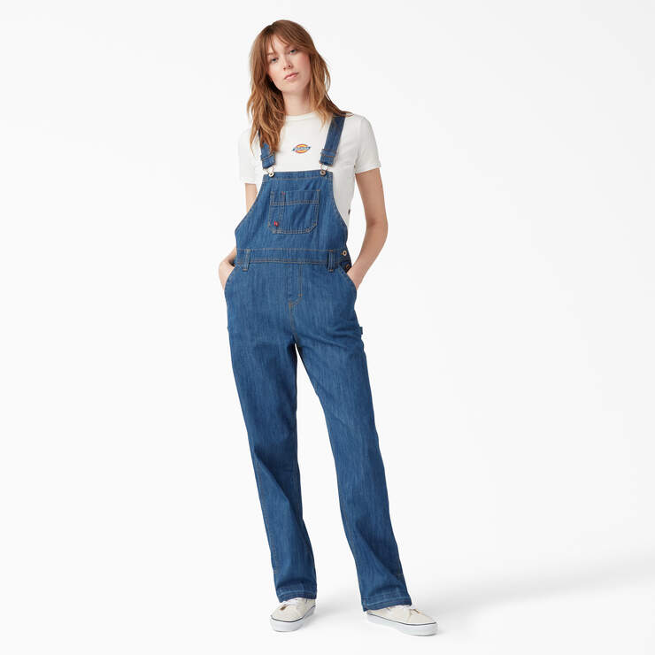 Women's Relaxed Fit Bib Overalls - Stonewashed Medium Blue (MSB) image number 5