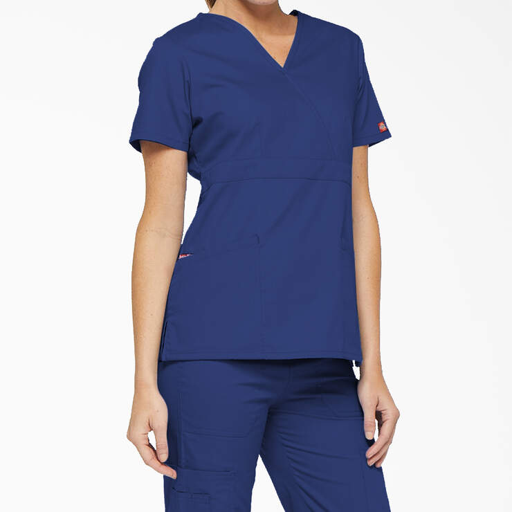 Women's EDS Signature Mock Wrap Scrub Top - Galaxy Blue (GBL) image number 4