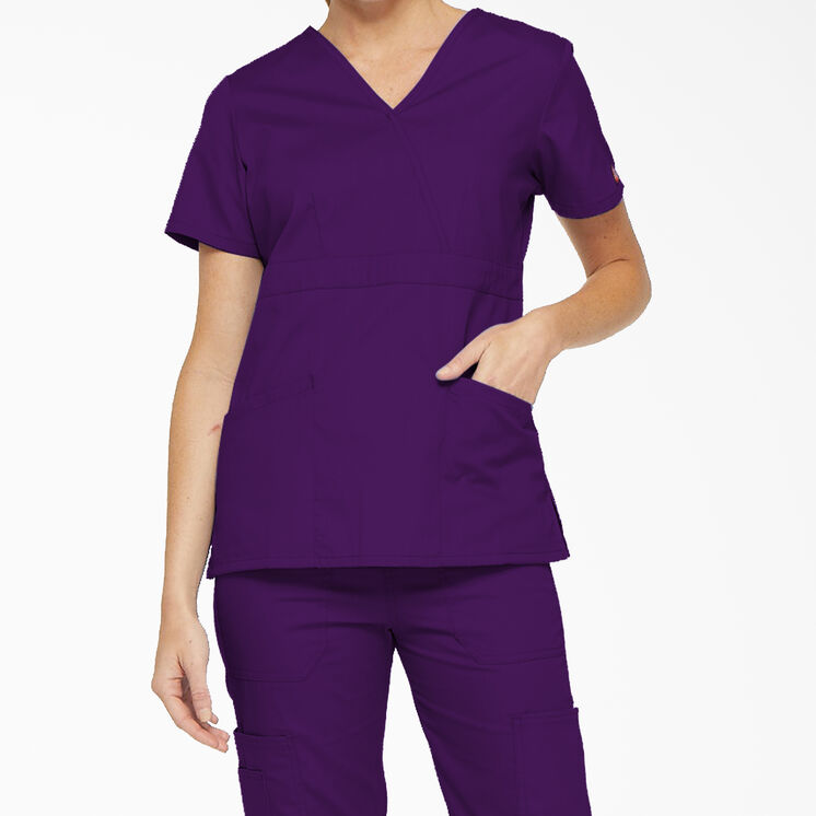Women&#39;s EDS Signature Mock Wrap Scrub Top - Purple Eggplant &#40;EGG&#41;
