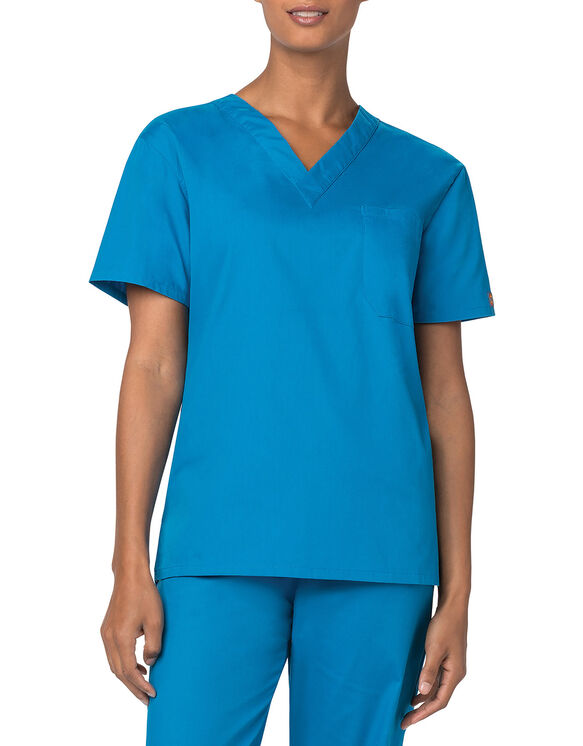 Unisex EDS Signature V-Neck Scrub Top - RIVIERA BLUE (RVB)
