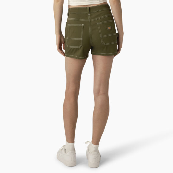 Women&#39;s High Waisted Carpenter Shorts, 3&quot; - Military Green &#40;ML&#41;