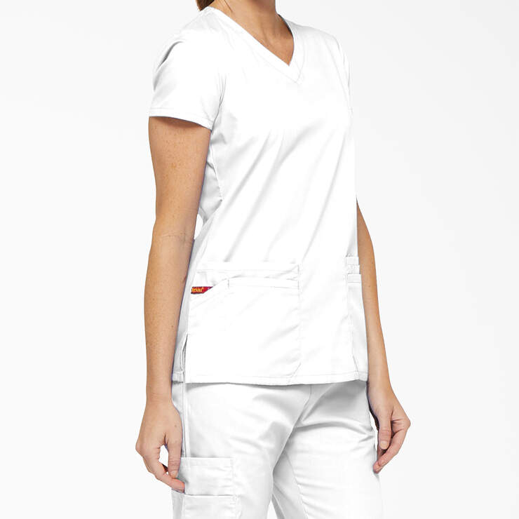 Women's EDS Signature V-Neck Scrub Top - White (DWH) image number 4
