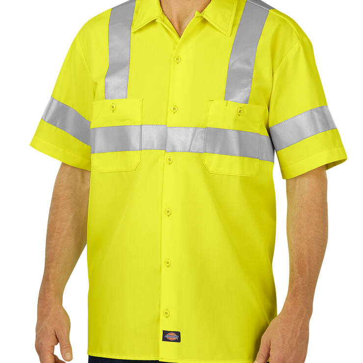 High Visibility ANSI Class 2 Short Sleeve Work Shirt - ANSI Yellow (AY) image number 1