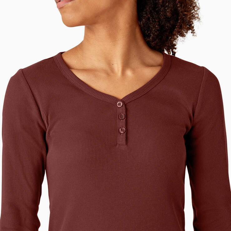 Women's Henley Long Sleeve Shirt - Fired Brick (IK9) image number 6