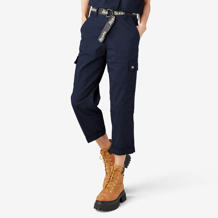 Women's Relaxed Fit Cropped Cargo Pants - Ink Navy (IK) image number 3