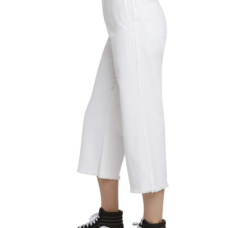 Dickies Girl Juniors' Freyed Hem 23" High Rise Work Cropped Pants - White (WHT) image number 3