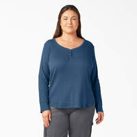 Women's Plus Henley Long Sleeve Shirt - Dark Denim Blue (DMD)