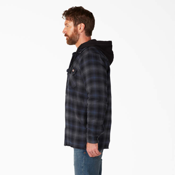 Water Repellent Flannel Hooded Shirt Jacket - Black Ink Navy Ombre Plaid (B2P) image number 3