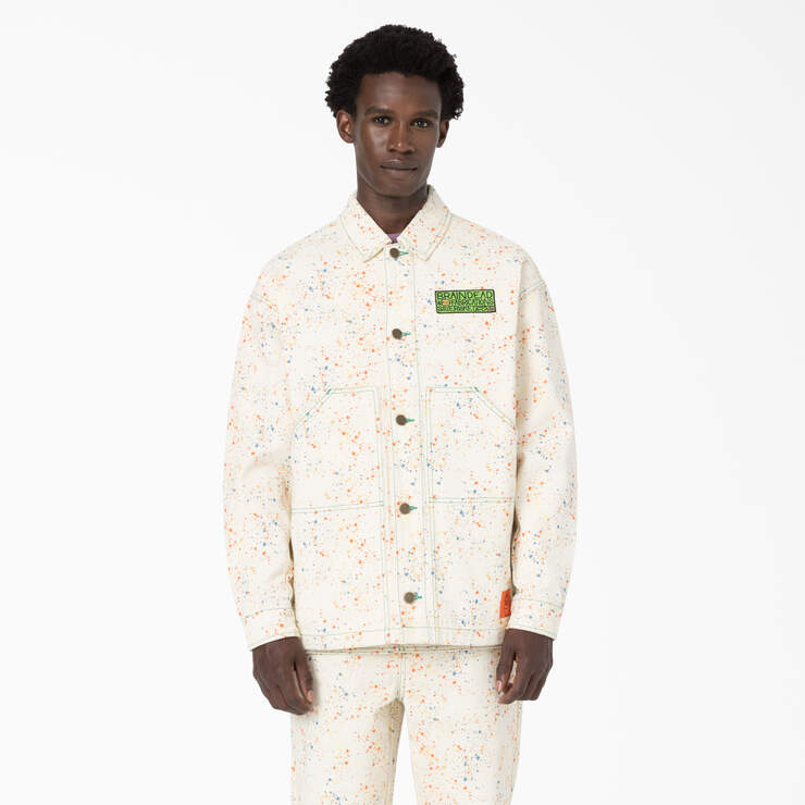 Brain Dead Paint Splatter Canvas Jacket - White (WH) image number 3