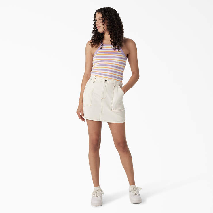 Women's Rib Knit Cropped Tank Top - Purple Summer Fair Stripe (UMS) image number 4