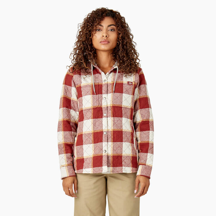 Women’s Flannel Hooded Shirt Jacket - Fired Brick Campside Plaid (A2E) image number 1