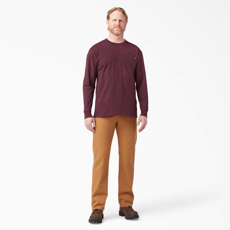 Heavyweight Long Sleeve Pocket T-Shirt - Burgundy (BY) image number 7